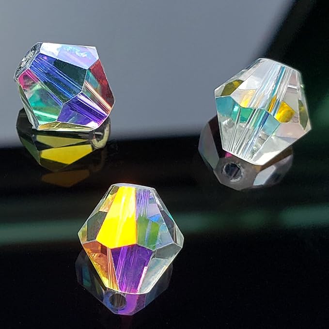 White AB Bicone Glass Beads for Jewelry Making, Faceted Crytal Spacer Beads for Bracelet Necklace Earring (3mm 4mm 6mm 8mm Mixed Sizes, 1040pcs)
