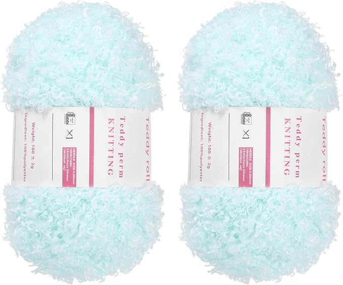 MECCANIXITY 2 Skeins Fur Yarn Soft Fluffy Chunky Yarn Fuzzy Eyelash Yarn Water Blue for Crocheting Knit Clothes Bag - 55Yard/50m, 3.22ozx2