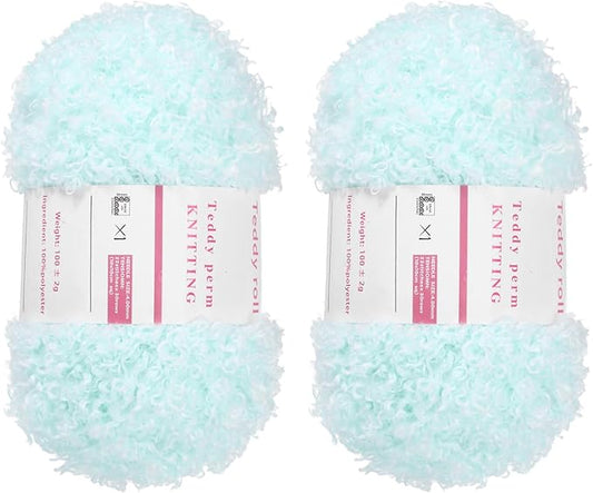 MECCANIXITY 2 Skeins Fur Yarn Soft Fluffy Chunky Yarn Fuzzy Eyelash Yarn Water Blue for Crocheting Knit Clothes Bag - 55Yard/50m, 3.22ozx2