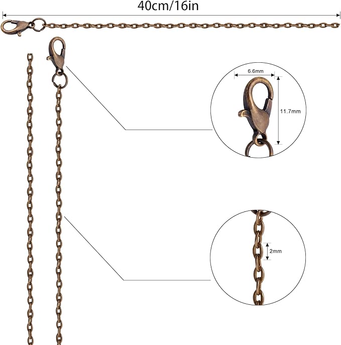lemonkey 24 pack necklace chains bulk,bronze plated diy cable link chains for jewelry making 16 inches