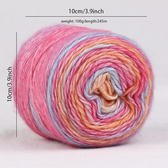Crocheting Knitting-Gradient Cake Yarn, Soft Multicolor Medium-Fine Blended Yarn, Weight 100 Grams, Contains 60% Cotton 30% Acrylic 10% Wool. Suitable for Scarf, Gloves, Shawl, Blanket.(1155)