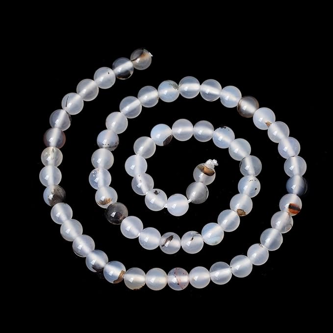 60PCS 6mm Natural Moss Grass Agate Gemstone Round Loose Beads for Jewelry Making 1 Strand 15"