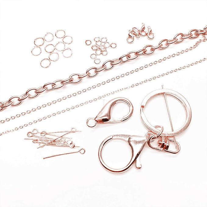 EuTengHao 1504pcs Open Jump Ring and Lobster Clasps Jewelry Repair Tools Jewelry Making Supplies Kit with Jewelry Making Accessories for Necklace Making Repair (Rose Gold)