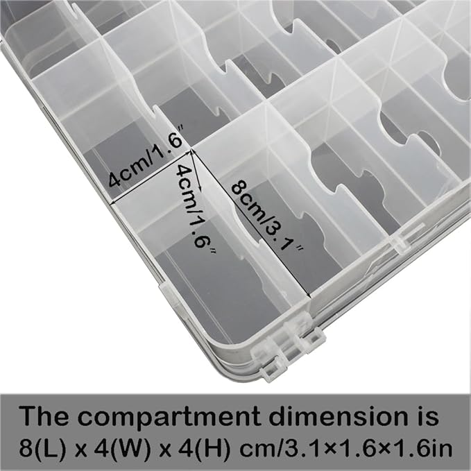 Double-Sided Sewing Organizer Box with 46 Grids - Clear Plastic Thread Storage Case for Embroidery Floss, Sewing Threads, Needles, Beads & Craft Supplies (Portable Craft Organization Container)