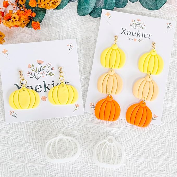 Xaekicr 2PCS Pumpkin Polymer Clay Cutters Set – Clay Earring Cutters for Fall Jewelry Making, Halloween Pumpkin Shape Clay Tools and Polymer Clay Molds