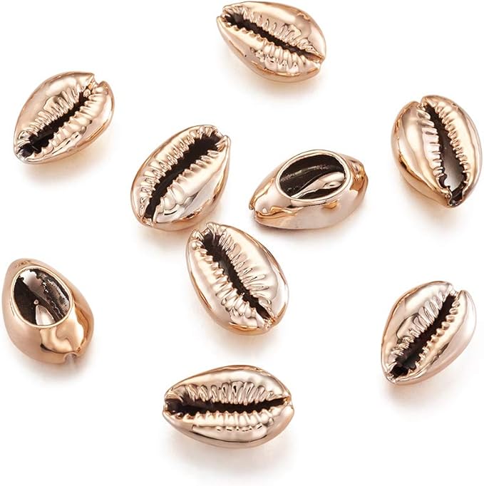 Cheriswelry 100pcs Sea Shell Electroplated Beads Undrilled Spiral Cowrie Shell Oval Beads Coral Ocean Summer Beach Loose Spacer Beads 17~21mm for DIY Bracelet Necklace Jewelry Making