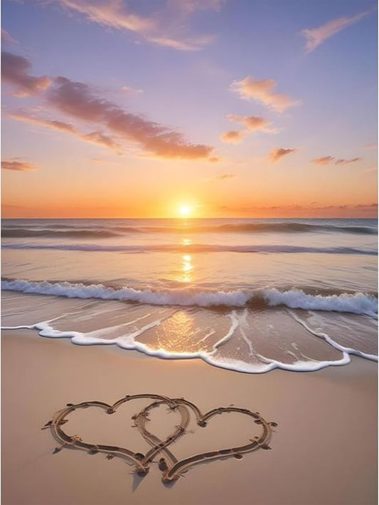 Fountor Beach Diamond Art Kits for Adults, Love Diamond Painting Kit for Adults Beginners, 5D DIY Sunset Landscape Diamond Painting with Round Gem Art Kits for Home Wall Decor 12x16 Inch