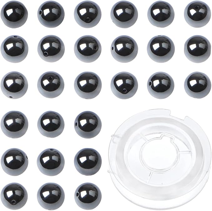 bymitel 8mm natural hematite metallic round beads gemstones genuine with 140pcs diy jewelry making unisex (8mm 140pcs, hematite)