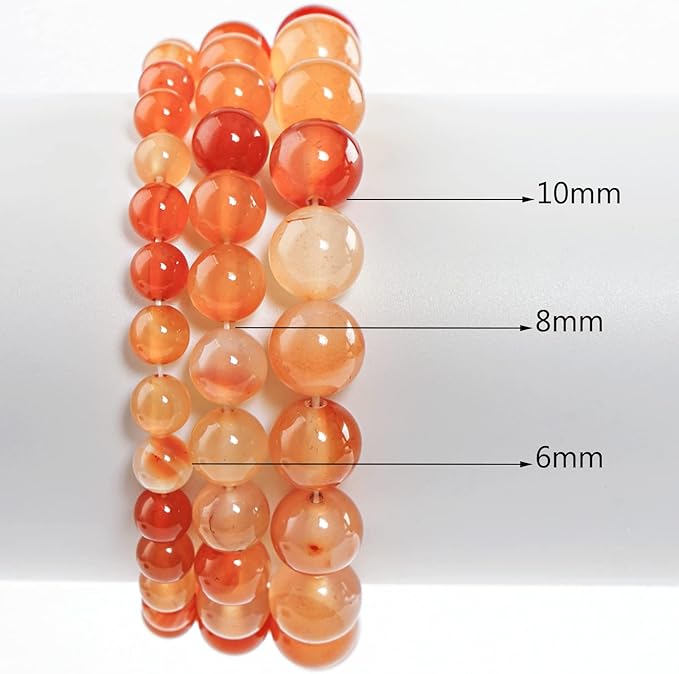 10mm Natural Orange Agate Round Bead - 35PCS Bulk Gemstone Beads for Jewelry Making, DIY Bracelets, Necklaces - Includes Crystal Stretch Cord - Beads for Crafting Gifts