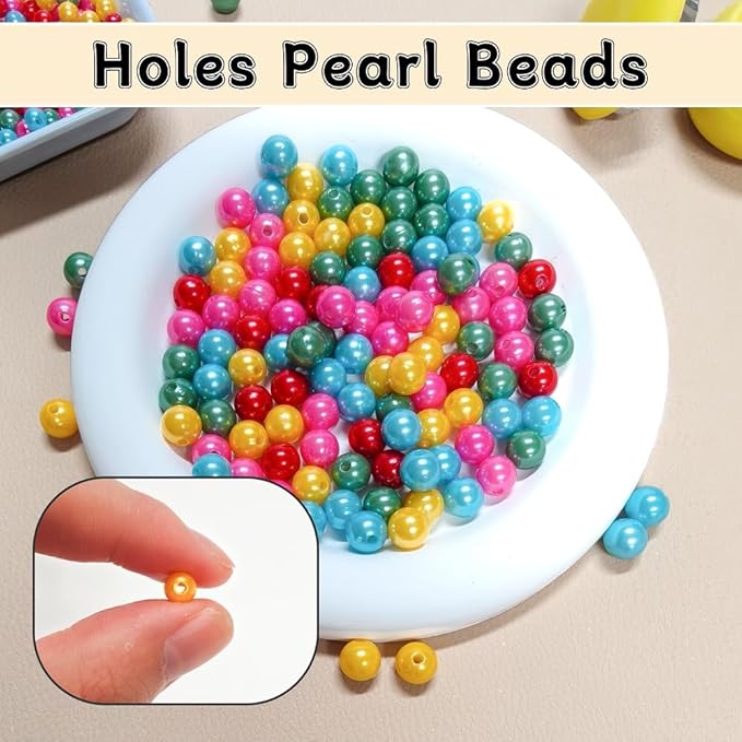 Pearl Beads for Jewelry Making Holes ABS Craft Beads with Holes for Jewelry Making, Bracelet, Necklace Crafting Bulk Bead Kit (6mm,5-Color blend/1500 pcs)