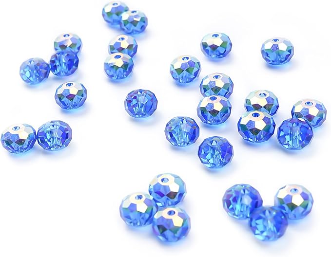 336 pcs 8mm 68 Faceted Crystal Rondelle Sparkly Suncatcher Beads Bulk AB Clear Glass Bead Set for DIY Jewelry Bracelet Necklace Earring Making Crafts Kit (Light Blue)