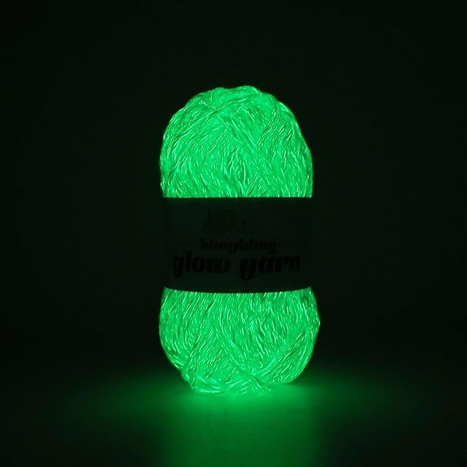 Glow in The Dark Yarn - 100g/3.5oz DK #3 Light Weight, Beginner-Friendly Crochet & Knitting Supplies (Ice Blue, 1 Pack)