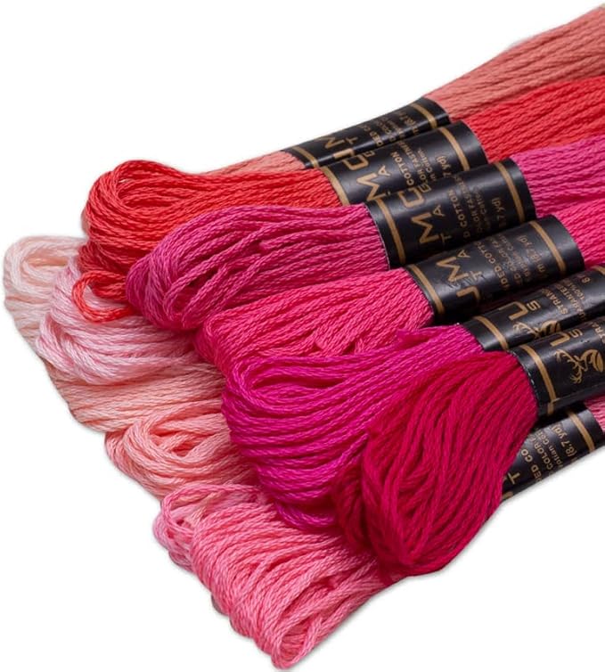 12 Pieces | Premium Embroidery Thread | 100% Egyptian Cotton Premium Skeins | Cross Stitch Embroidery Floss | Oeko TEX Certified Stranded Cotton (Pink Tones)