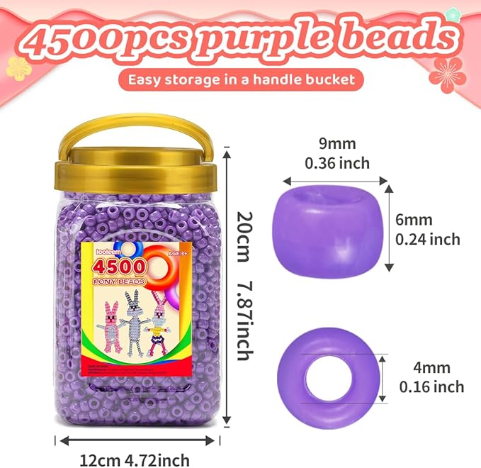 iooleem pony beads(4500pcs purple pony beads), beads for bracelets making, crafts, beading supplies, friendship bracelets making.