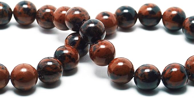 10mm Natural Stone Beads for Jewelry Making - Gemstone Round Loose Beads for Bracelets(35-38pcs, Mahogany Obsidian)