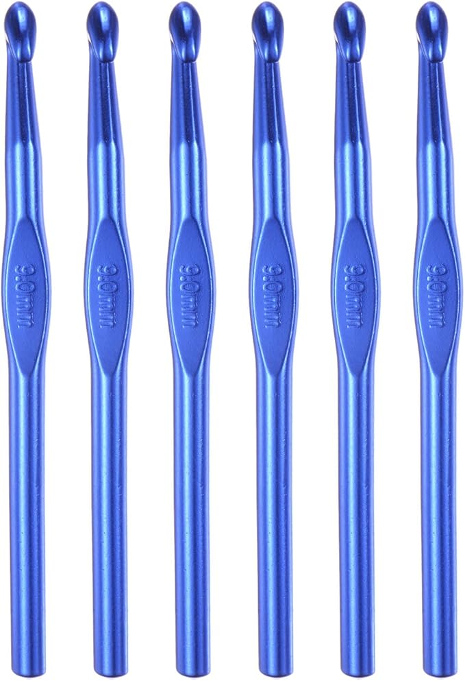 uxcell Aluminum Crochet Hook 9mm US Size M (Size 13) Knitting Needles for DIY Craft Yarn Blue 6Pcs