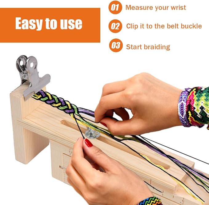 Restynic Paracord Jig Bracelet Maker, Wooden Jig Bracelet Maker with 4 Clips - Adjustable DIY Paracord Braiding Tool for Crafting, Weaving Bracelets, Belts & Keychains(Color:wood2)