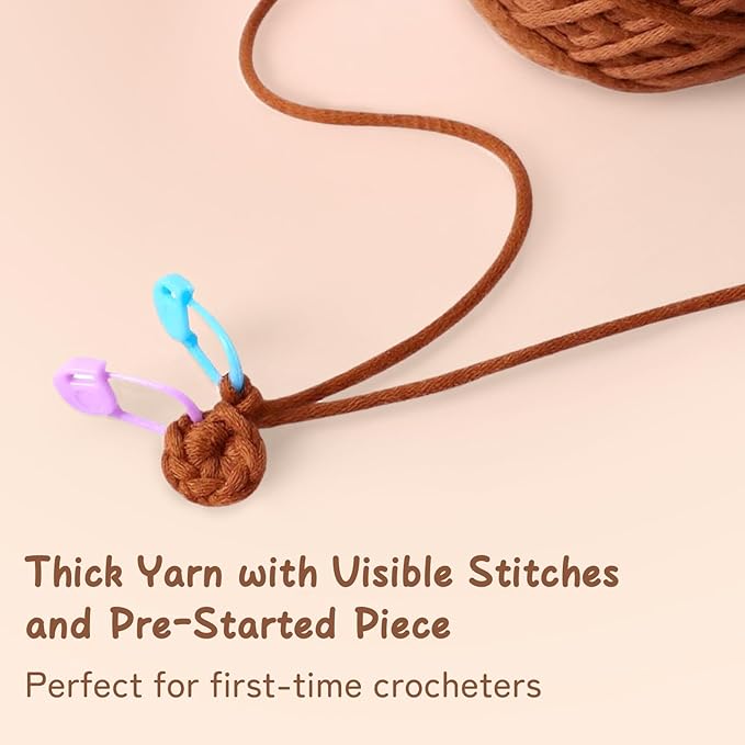 Crochet Kit for Beginners – Easy-to-See Stitches Yarn, Pre-Started Piece, and Step-by-Step Video Tutorials | Starter Crochet Set with Cute Animal Pattern – Original Handmade Highland Cow Pattern