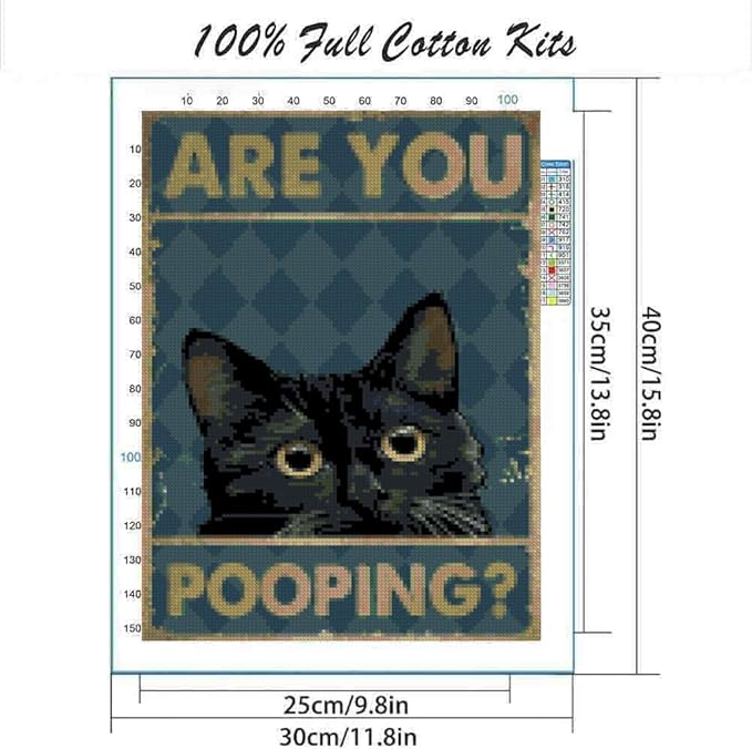 black cat cross stitch kits for adults beginner,counted cross stitch kits printed stitching cute patterns dimensions needlepoint art crafts embroidery kits for adults beginners (15.7x11.8 inch)