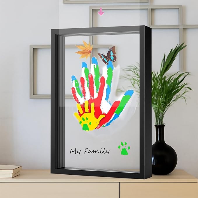vidwanhome family handprint & hand casting kit – diy keepsake frame, wooden frame & 5 acrylic sheets – capture baby footprints or family prints –christmas gift for grandparents & new parents (black)