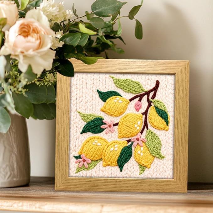 INFUNLY Lemon Flower Punch Needle Embroidery Kits Lemon Branch DIY Punch Needle Kit for Beginners Plant Stamped Rug Yarn Hooking Kit with Pre-Printed Pattern Instruction for Craft Lovers Home Decor