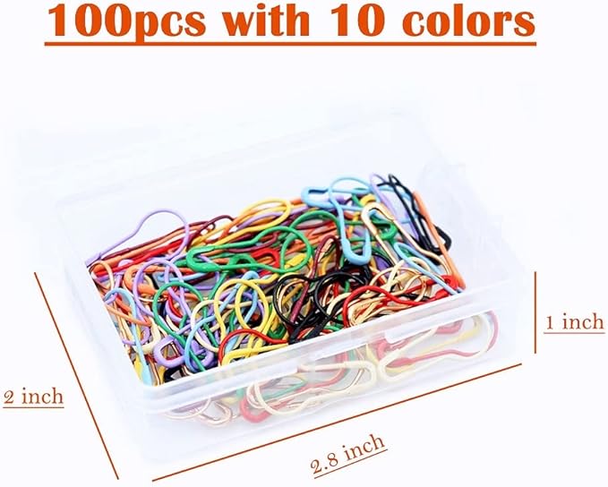 100 Pieces Safety Pins, Bulb Stitch Markers 10 Colors Assorted Metal Calabash Pins Pear Shape Knitting Pins for Crocheting Clothing Tag DIY Craft Project with Storage Box