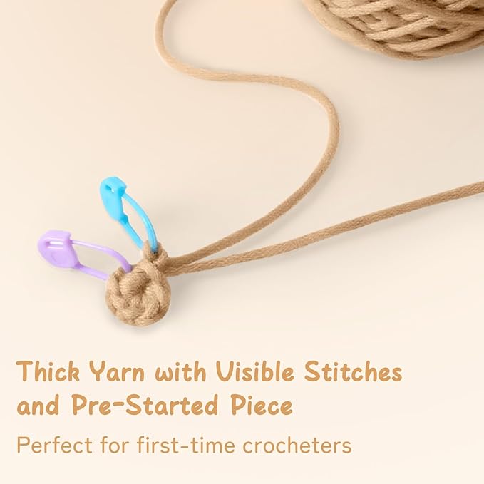 Crochet Kit for Beginners – Easy-to-See Stitches Yarn, Pre-Started Piece, and Step-by-Step Video Tutorials | Starter Crochet Set with Cute Animal Pattern – Original Handmade Golden Retriever Pattern
