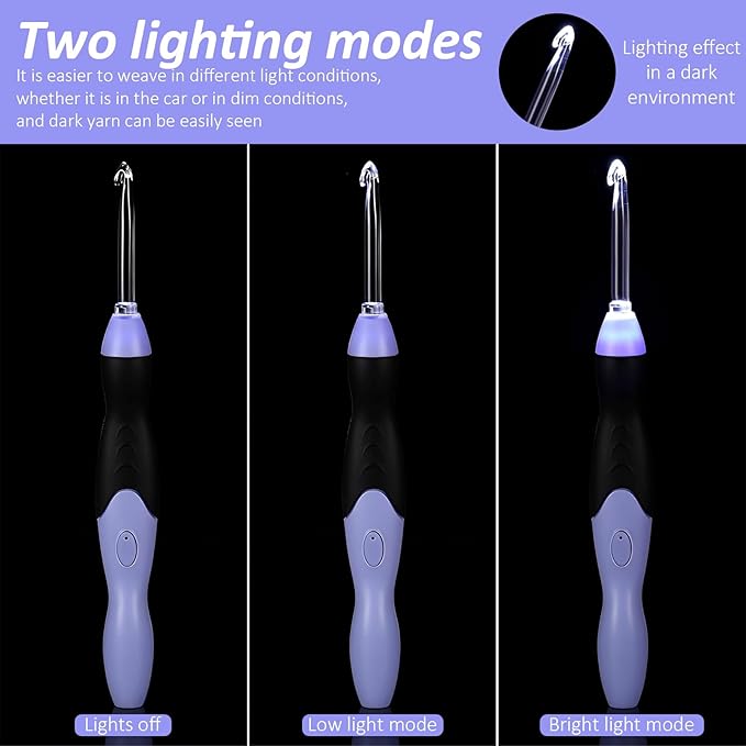 Light Up Crochet Hook Set, 11 Sizes Lighted Crochet Hooks with Case, Rechargeable Crochet Hook 2.5 mm to 8 mm, DIY Crochet Hooks Set for Crocheting and Knitting, Interchangeable Heads Hooks