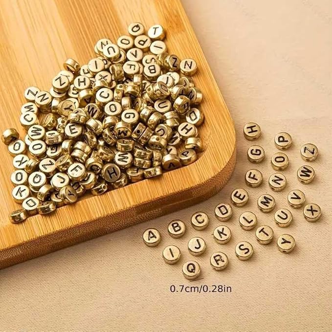 Songxi 1200pcs Gold Letter Beads for Bracelets, 4x7mm Black Alphabet A-Z Beads Friendship Bracelets Jewelry Making Kit
