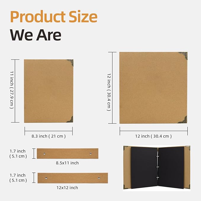 Vienrose DIY Scrapbook Photo Album Kit with Pens Tapes and Stickers 60 Pages Hardcover 8.5x11 Inches 3 Rings Removable Black Paper Scrapbooking for Lover Friends Kids Wedding Khaki