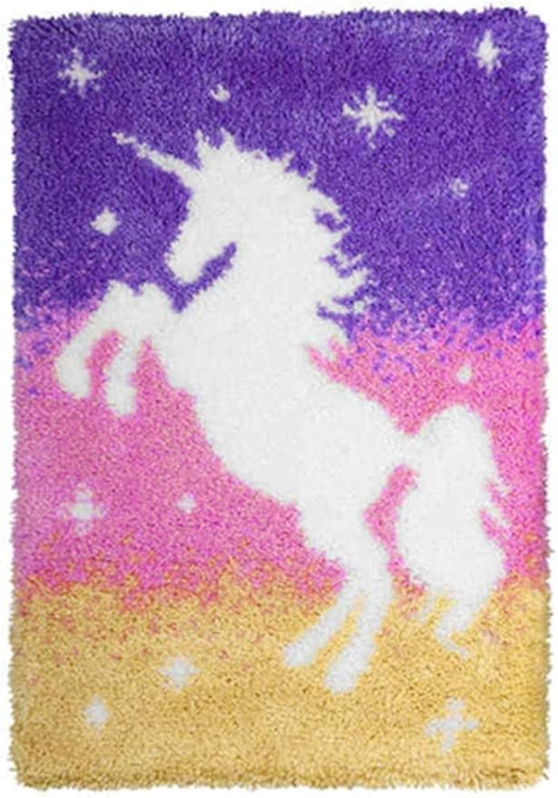 LAPATAIN Latch Hook Kits DIY Crochet Yarn Kits,Unicorn Carpet Embroidery Hook Rug Kit Needlework Sets Cushion for Adults Home Decor 20x15inch