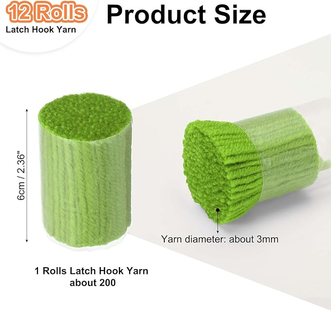 PATIKIL 12 Rolls Latch Hook Yarn, Latch Hook Kit Precut Rugs Yarn Making Crochet Bundles for Rug Adults Beginners Tapestry DIY Craft, Grass Green