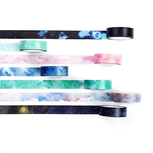 YUBBAEX Galaxy Washi Tape Set Starry Printed Extra Long Decorative Tapes for Arts, DIY Crafts, Journals, Planners, Scrapbook, Wrapping (Galaxy 7 Rolls)