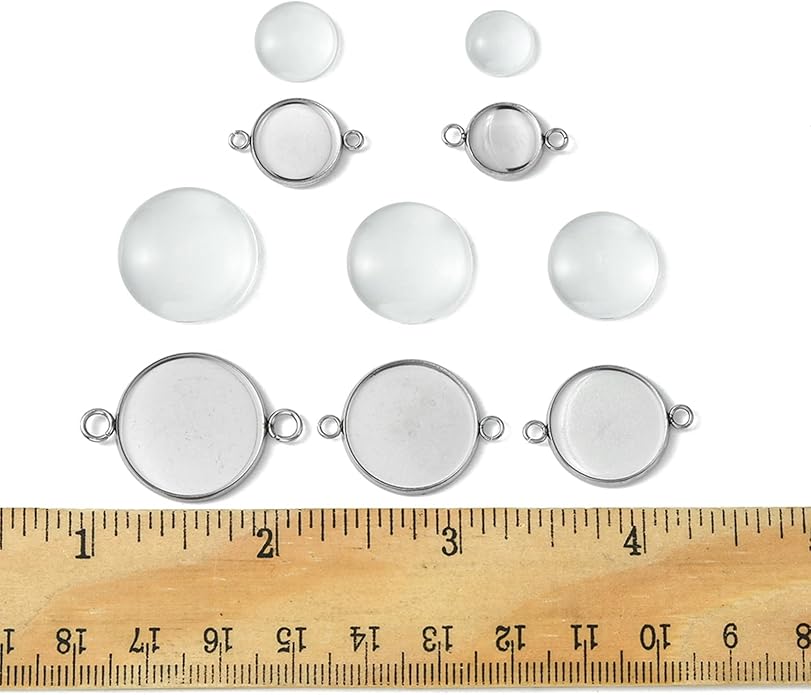 Stainless Steel Blank Dome Links Pendant Tray Connectors with Double Loops for Earrings Bracelets Necklaces Keychains DIY Craft Golden Glass Cabochon Jewelry Making Kit