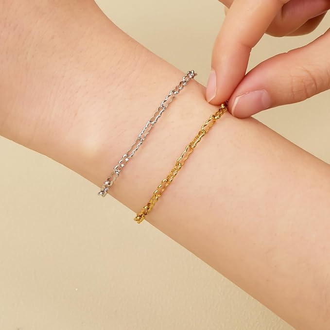 SMYHTGLIF 16.4 Feet Gold Stainless Steel Chain for Jewelry Making Soldered Peanut Chain Bulk for Craft Jewelry Supplies
