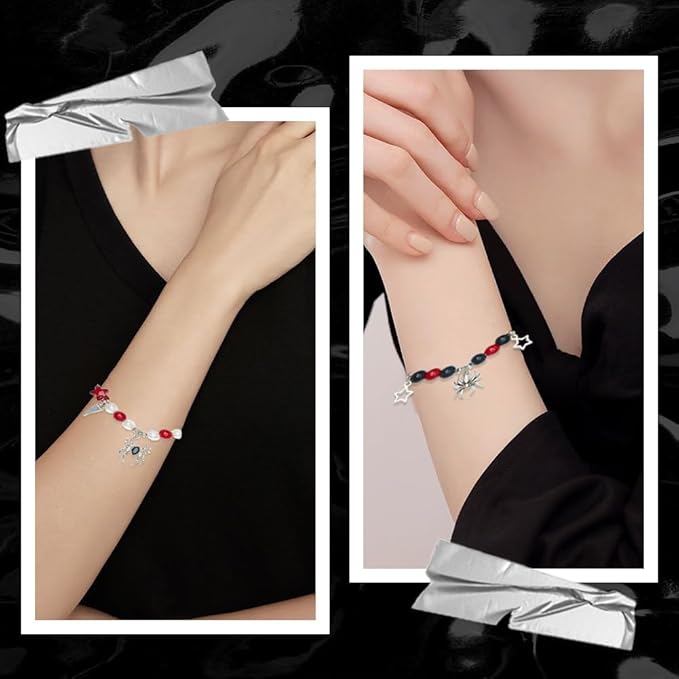 SUNNYCLUE 1 Box 6 Sets Halloween Bracelets Kit Coffin Spider Charms Gothic Charm Round Heart Star Bead Black Red Glass Spacer Beads for Jewelry Making Kits Women Adults DIY Bracelets Craft Gifts