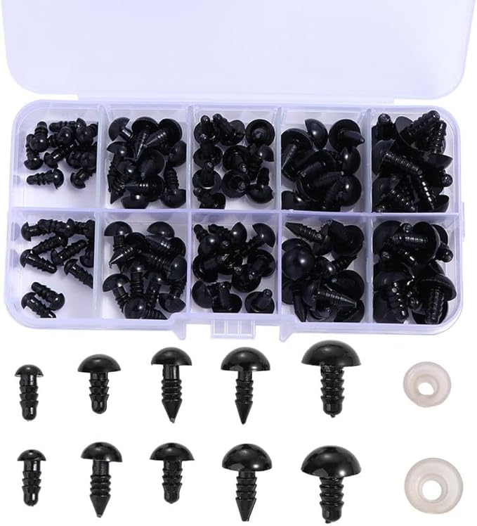ZGLUZP 100 Pcs 5mm Plastic Doll Eyes with Washers, Black Stuffed Animals Eyes Craft Eyes Doll Eyes Safety Crochet Eyes Bears Doll Making (5mm)