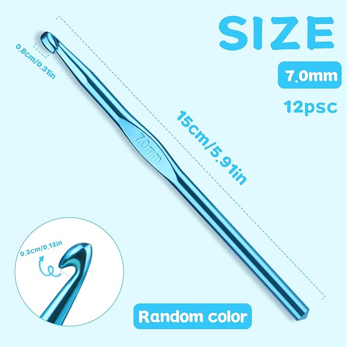 UzecPk 12Pcs 7mm Crochet Hooks, Crochet Needles Aluminum Crochet Hook, Crochet Hooks Bulk Crochet Needles for Crocheting Yarn Knitting Weave Beginners Women Adults