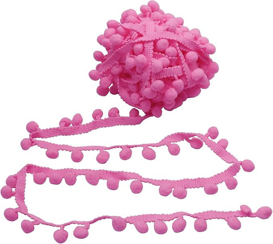 Homiest 10 Yards Pom Pom Trim for Sewing, 1 Inch Wide Dark Pink Ribbon Bundles Textured Fabric Fringe Ribbon, 13mm Ball Pompom Trim for DIY Crafts Curtain Clothes Pillow Home Decoration