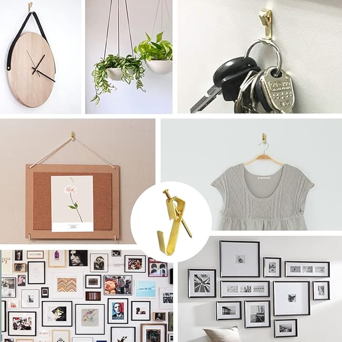 50pcs Picture Hangers with Different Sizes, Heavy Duty 30-100lbs Picture Hanging Hooks with Nails, Wall Hangers,Picture Hooks,Professional Plaster Picture Hanging Kit for Wooden Wall or Drywall
