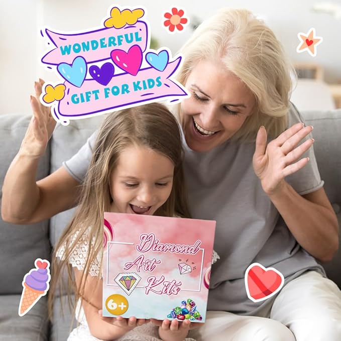 QEUOYSS Diamond Art Kit for Kids with Wooden Frame Art and Crafts for Kids Ages 6-8 -10-12 Easy to DIY Diamond Art for Kid and Adult Beginners Home Wall Decoration (Elephant)