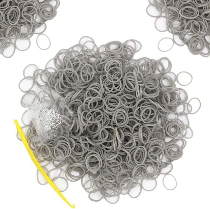 6000-Pack Rubber Loom Bands Making Kit,50PCS S-Clips10-Hooks,Colorful Rubber Bands Refill Kits for Weaving DIY Crafting Gift (Grey)