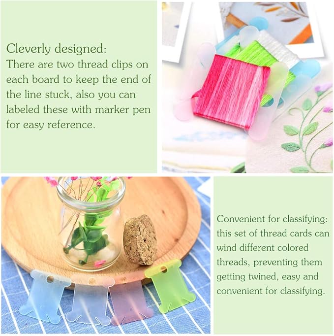 100 Pcs Plastic Floss Bobbin, Embroidery Floss Bobbins, Cross Stitch Embroidery Cotton Thread Embroidery Floss Thread Craft, Transparent Embroidery Thread Organize for DIY Sewing Craft