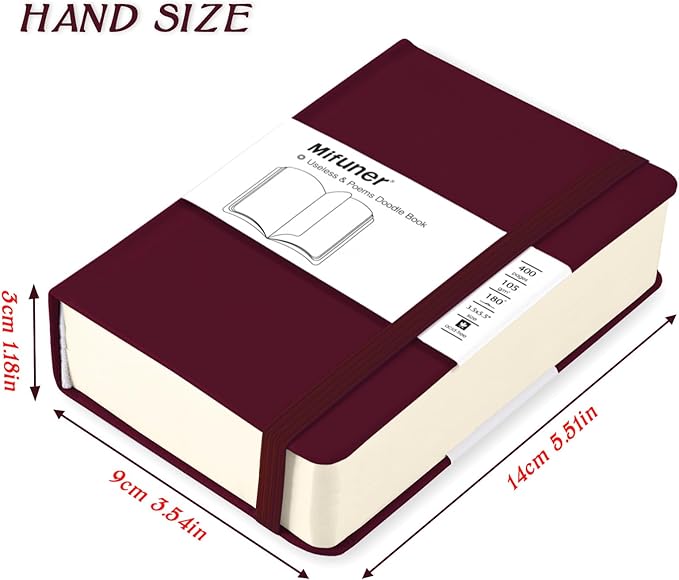 Mix Media Pad,3.5"x5.5" Small Hardcover Leather Art Sketchbook,105 GSM 200 Sheets/400 Pages Acid Free Artistic Painting Drawing Sketching Writing Paper, Handy Pocket Journal Notebook. Wine Red