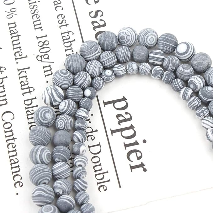 Stone Beads, 60pcs Matte Black and White Malachite, 6mm Round Loose Beads for Jewelry Making, Bracelets, with Bag, String & Card