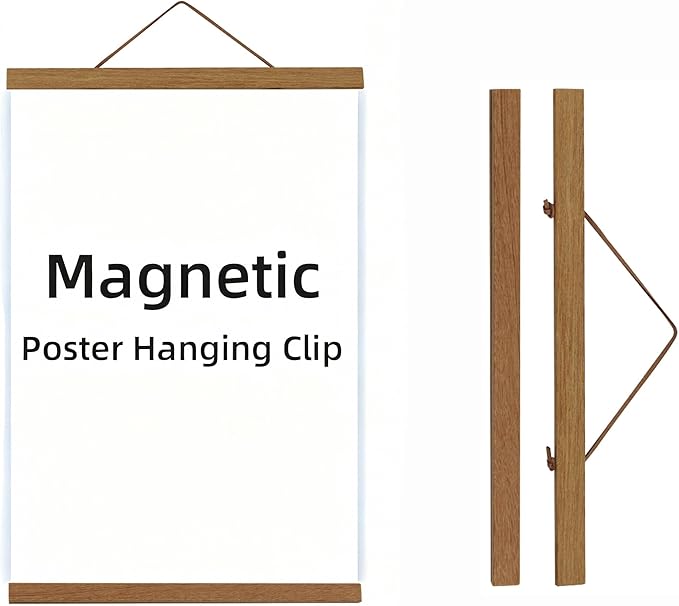 Magnetic Poster Hanger Frame for 20x24 20x28 20x30 Movie Music Posters Wall Art,Teak Wood Picture Frames for Large Canvas Diamond Map Decor, Living Room Calendar Banner Tapestry Photo Hanging Stand (Teak Wood, 20in/50cm)