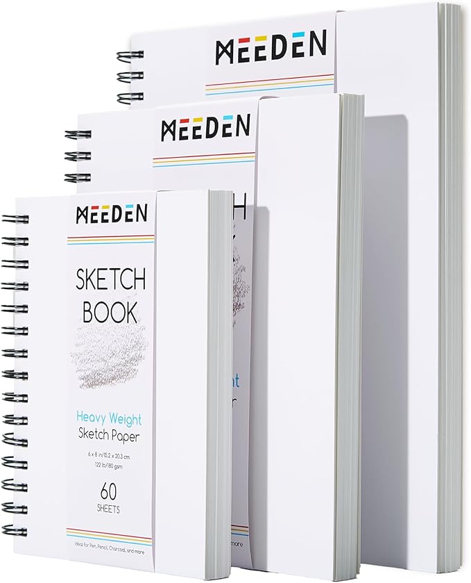 meeden 6"x8" sketchbook paper pad: 122lb/180gsm spiral bound art sketch book with diy cover for artists adults - 60 sheets heavy weight hardcover sketch drawing paper for painting sketching writing
