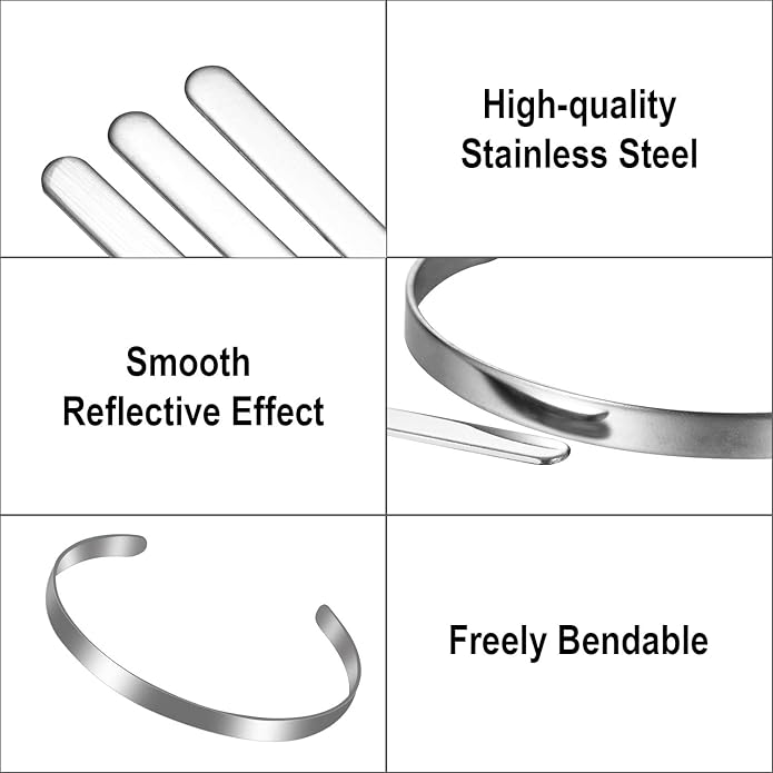 Hicarer 18 Pieces Adjustable Cuff Bracelet Blanks - Stainless Steel Bangle for DIY Jewelry Making, 1/5 x 6 Inch