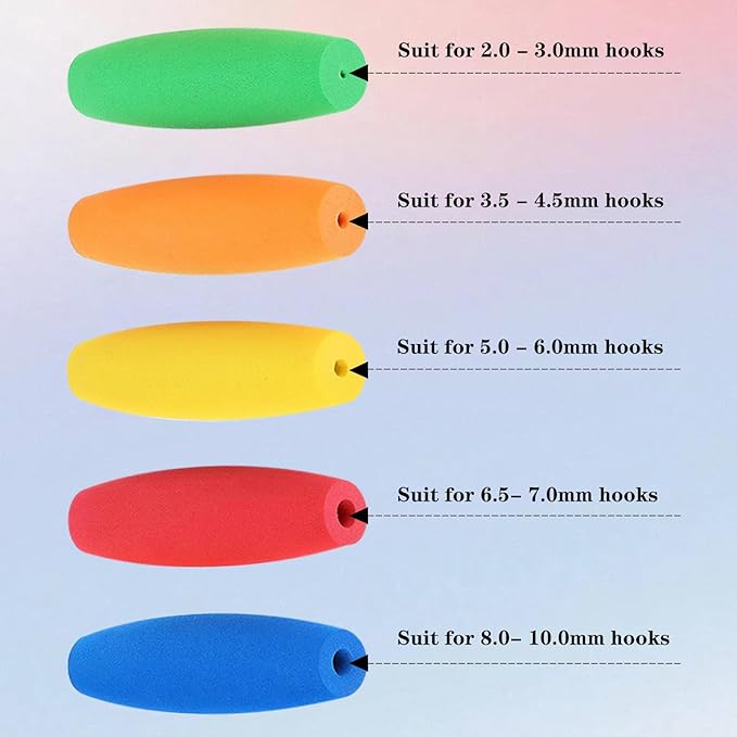 HEYLEAYAR Multicolor Crochet Hooks Grips Set, 5Pcs Ergonomic Crochet Hook Handle, Multi-Size Foam Grip Handle Crochet Accessories Fits 2mm to 10mm Crochet Needles