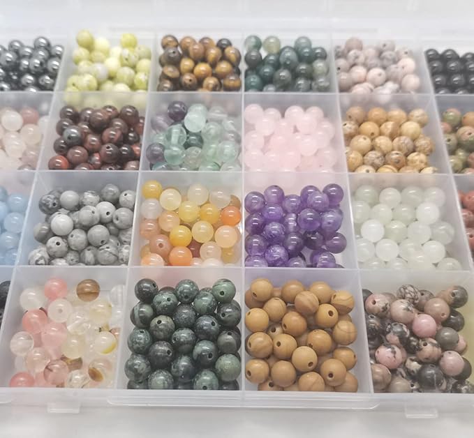 720pcs Crystal Beads for Jewelry Making Bulk,Natural Stone Beads Charm Gemstone DIY for Friendship Bracelet Making Kit Supplies(6mm,24 Color B)
